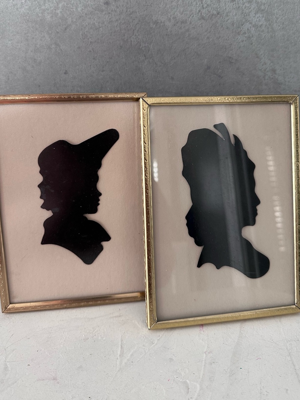 PAIR 2 Vintage Silhouette's Framed GOLD Ornate METAL FRAME